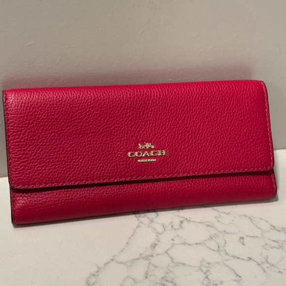 Coach Cherry Red and Gold Soft Leather Trifold - Picture 3 of 16